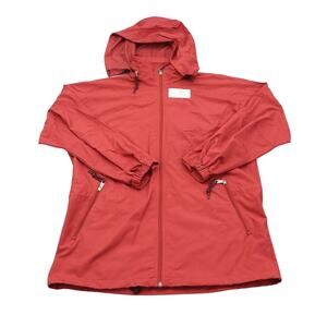 EMS Jacket Mens M Red Long Sleeve Neck Hooded Drawstring Zip Pocket Windbreaker
